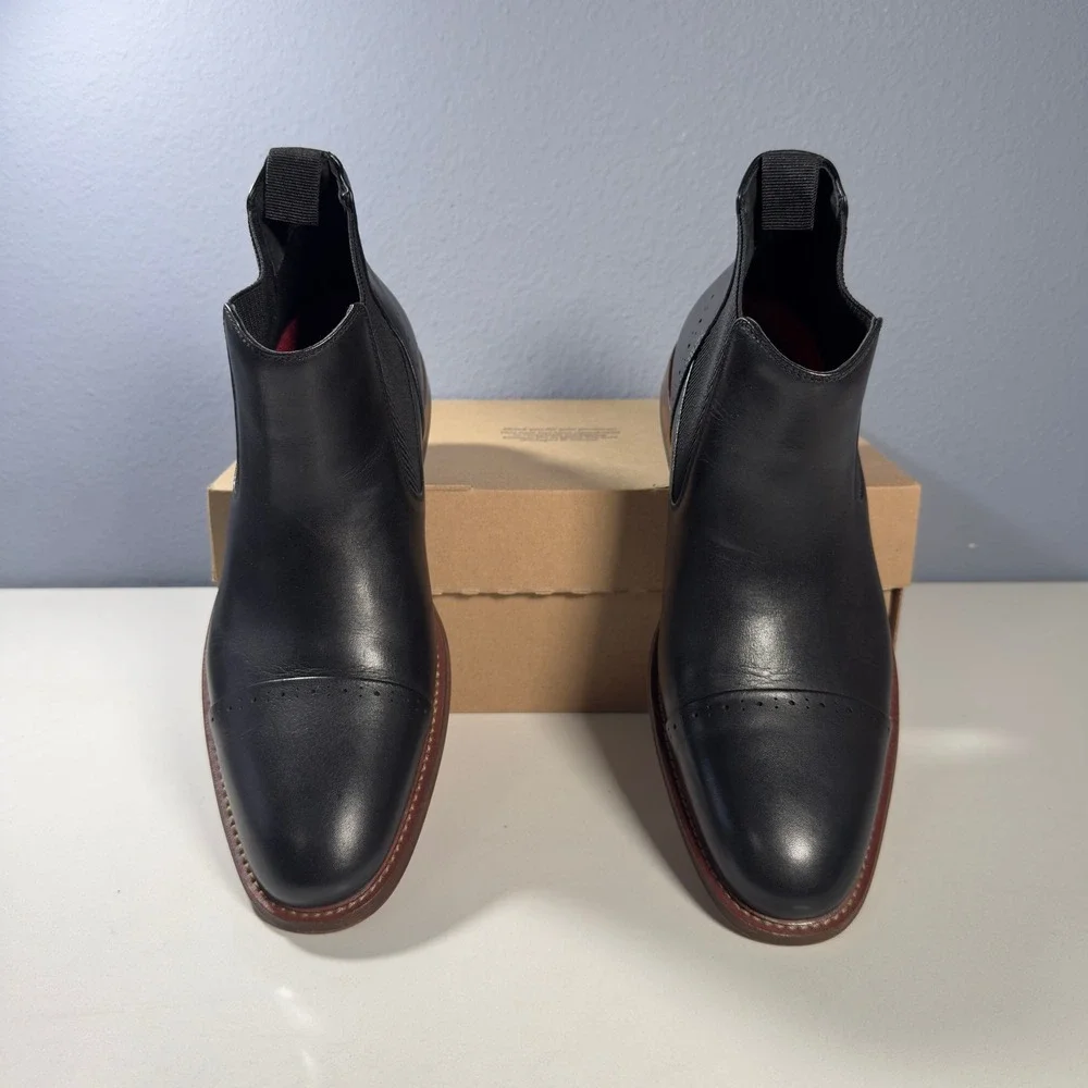Stacy Adams Chelsea Boots Men New Black Cap Toe Stretch Leather‎ ankle Size 9